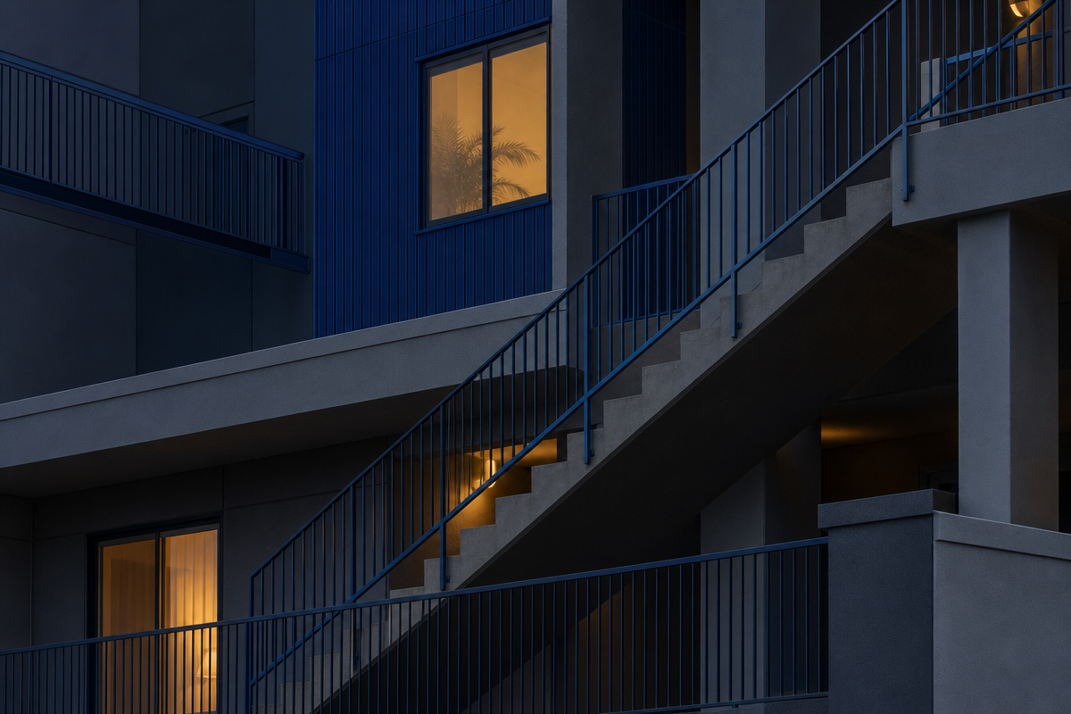 Architectural stair and walkway at a multifamily property